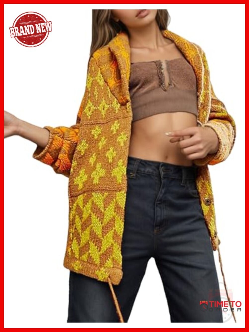Women's Boho Button Down Shawl Collar Oversized Knit Cardigan Sweater Coat